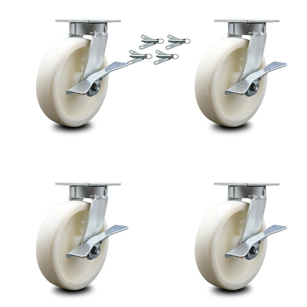 Service Caster 8 Inch Kingpinless Nylon Wheel Swivel Caster Set with Brakes and Swivel Locks SCC-KP30S820-NYR-SLB-BSL-4 - main